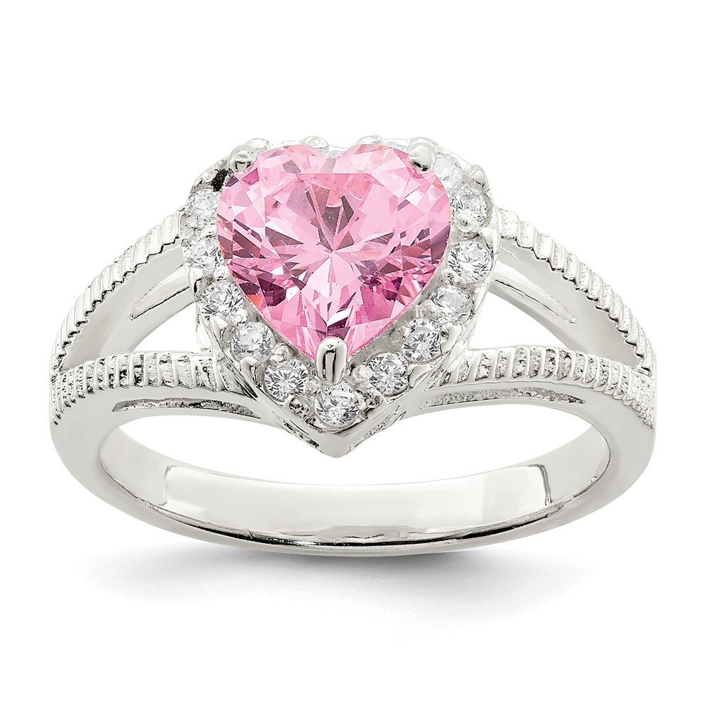 925 Sterling Silver Pink CZ (Cubic Zirconia) Heart Ring
